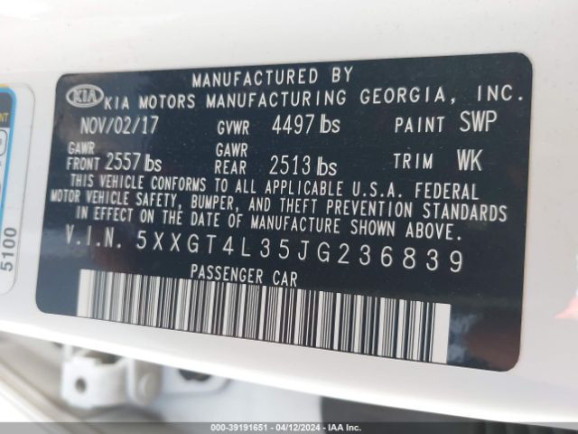 5XXGT4L35JG236839 KIA Optima Lx