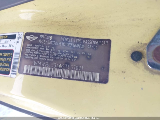 2005 MINI COOPER WMWRC33465TC57071 Photo 8
