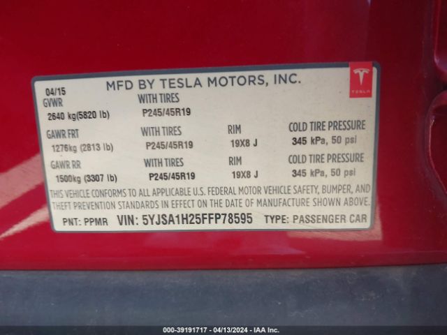 5YJSA1H25FFP78595 Tesla Model S 70d/85d/p85d