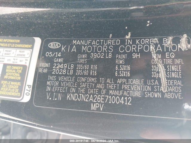 KIA Soul 2014 KNDJN2A26E7100412 Image 9
