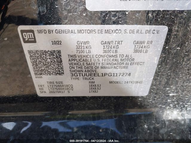 3GTUUEEL1PG117274 GMC Sierra 1500 4wd  Short Box At4