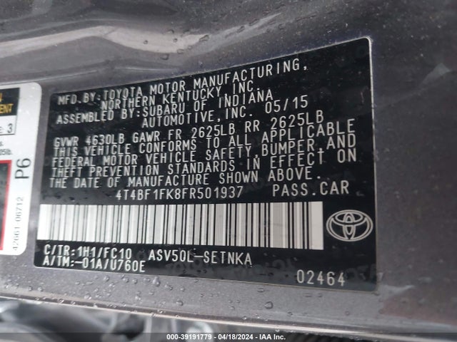 Toyota CAMRY LE 2015 4T4BF1FK8FR501937 Image 9