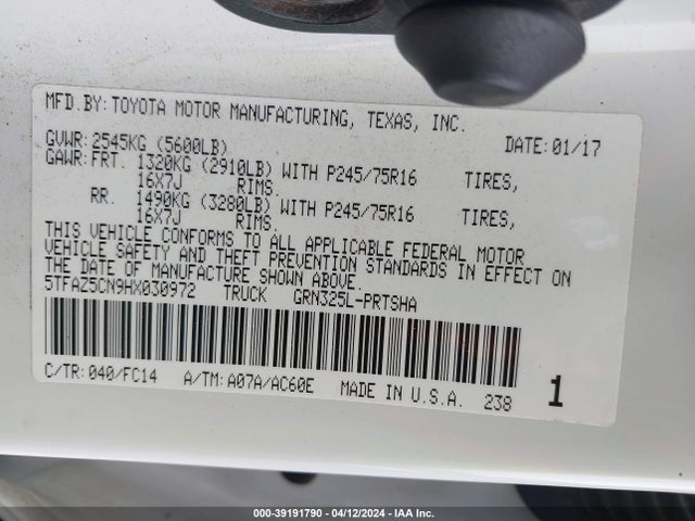 Toyota Tacoma Sr5 V6 2017 5TFAZ5CN9HX030972 Image 9