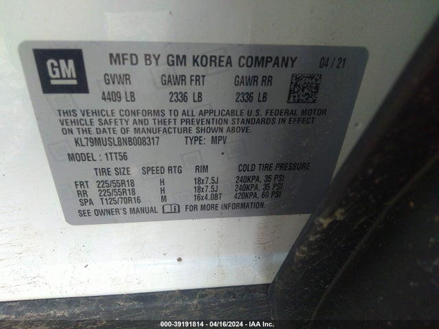 Chevrolet Trailblazer Awd Rs 2022 KL79MUSL8NB008317 Image 9