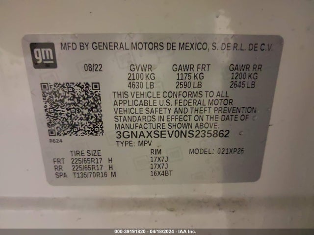 Chevrolet Equinox Awd Ls 2022 3GNAXSEV0NS235862 Image 9