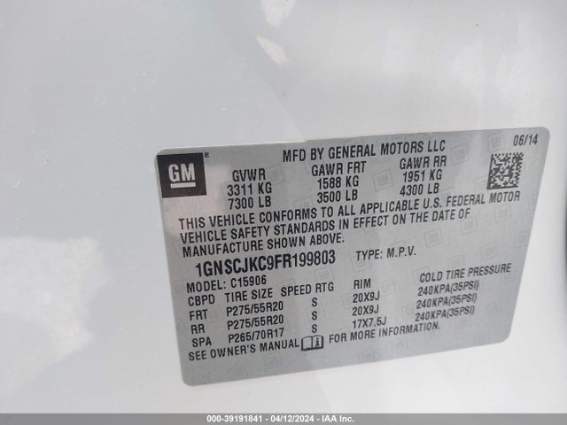 Chevrolet Suburban 1500 Lt 2015 1GNSCJKC9FR199803 Image 9