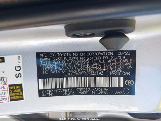 Toyota COROLLA LE 2022 JTDEPMAE1N3033193 Image 9
