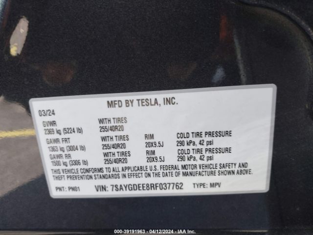 7SAYGDEE8RF037762 Tesla Model Y Long Range Dual Motor All-wheel Drive