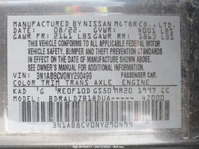 3N1AB8CV0NY290499 Nissan Sentra Sv Xtronic Cvt