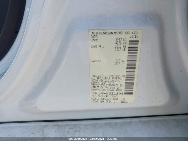 Nissan Altima 2.5 S 2016 1N4AL3APXGN321894 Image 9