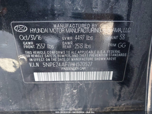 Hyundai Sonata 2017 5NPE24AF7HH520527 Image 9