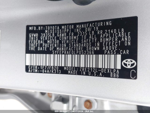 Toyota COROLLA LE 2020 5YFEPRAE0LP052366 Image 9