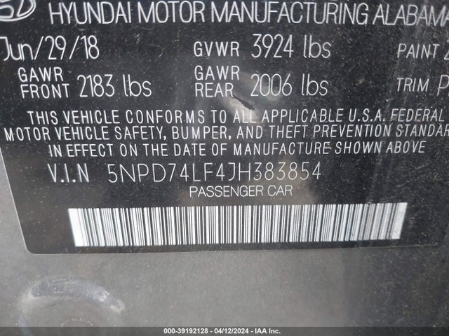 Hyundai ELANTRA SE 2018 5NPD74LF4JH383854 Image 9