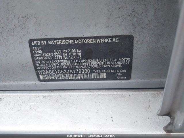 WBA8E1C5XJA178380 BMW 330e Iperformance