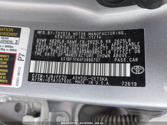 Toyota CAMRY SE 2015 4T1BF1FK0FU896707 Image 9