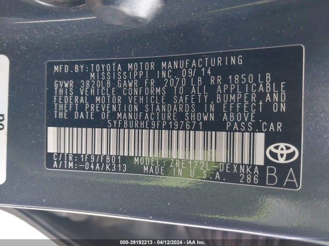 Toyota Corolla Le Plus 2015 5YFBURHE9FP197671 Image 9