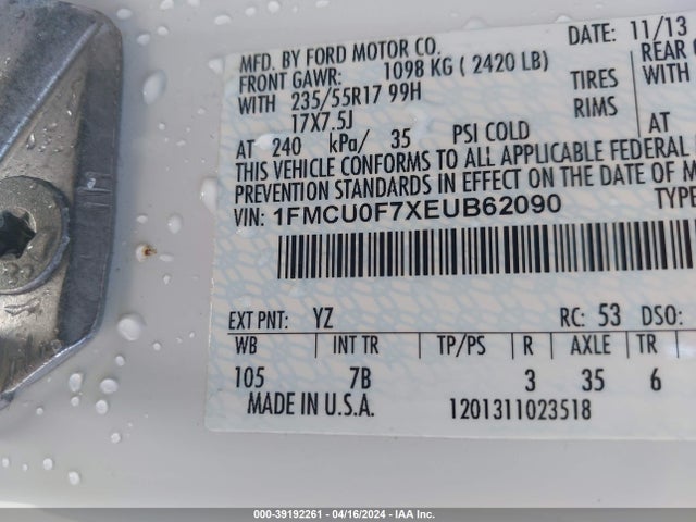Ford ESCAPE S 2014 1FMCU0F7XEUB62090 Image 9