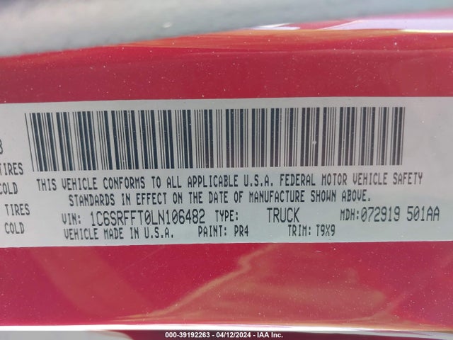 RAM 1500 Big Horn  4x4 5'7 Box 2020 1C6SRFFT0LN106482 Image 9