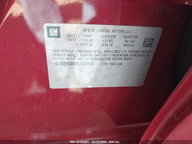 Chevrolet Cruze Lt Auto 2017 1G1BE5SM6H7238714 Image 9