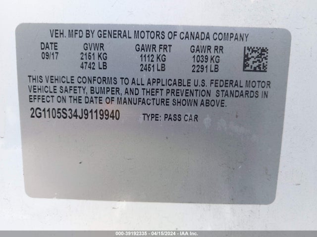 Chevrolet IMPALA 1LT 2018 2G1105S34J9119940 Image 9