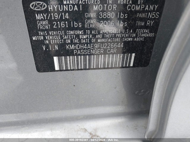 Hyundai ELANTRA SE 2015 KMHDH4AE9FU226644 Image 9