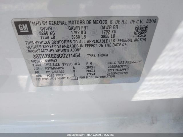 3GTU2NEC8GG271454 GMC Sierra 1500 Slt