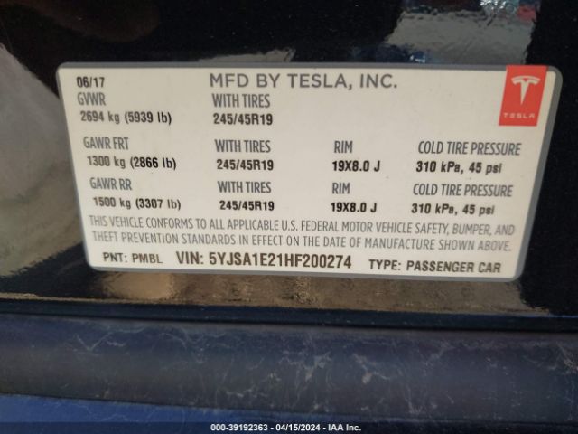 5YJSA1E21HF200274 Tesla Model S 100d/60d/75d/90d/p100d