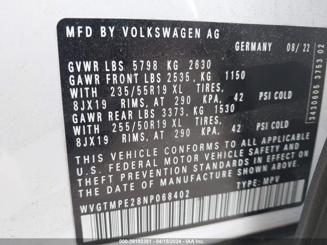 WVGTMPE28NP068402 Volkswagen ID.4 PRO S