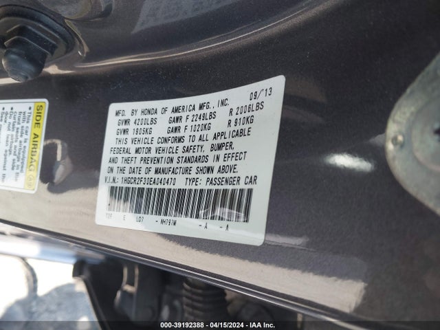 Honda ACCORD LX 2014 1HGCR2F30EA040470 Image 9