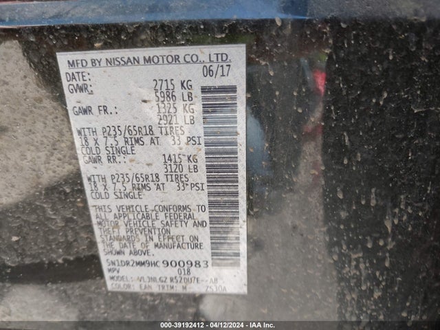 Nissan Pathfinder Sl 2017 5N1DR2MM9HC900983 Image 9