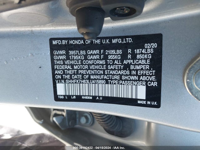Honda CIVIC EX 2020 SHHFK7H63LU415890 Image 9