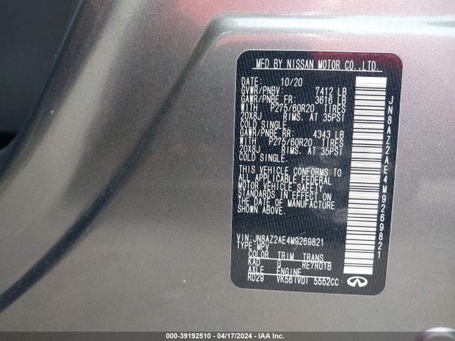 JN8AZ2AE4M9269821 Infiniti Qx80 Luxe Awd