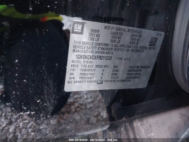 Chevrolet Tahoe Ltz 2015 1GNSKCKCXFR211228 Image 9