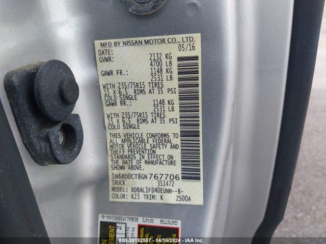 Nissan FRONTIER S 2016 1N6BD0CT8GN767706 Image 9