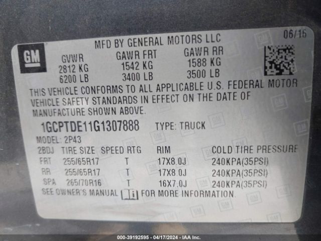 1GCPTDE11G1307888 Chevrolet Colorado Z71
