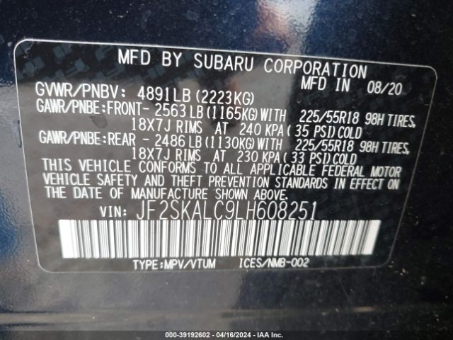 JF2SKALC9LH608251 Subaru Forester Sport