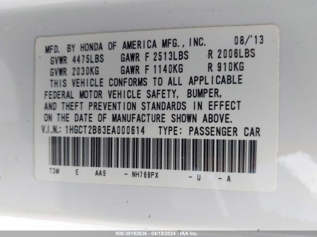 Honda Accord Ex-l V-6 2014 1HGCT2B83EA000614 Image 9