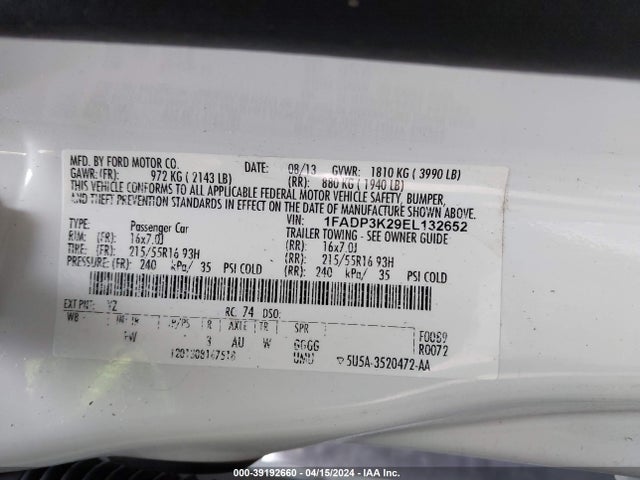 Ford FOCUS SE 2014 1FADP3K29EL132652 Image 9
