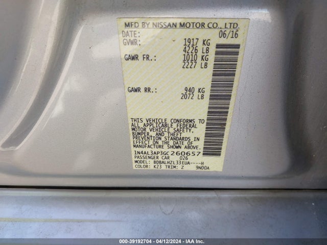 Nissan Altima 2.5 Sr 2016 1N4AL3AP3GC260657 Image 9