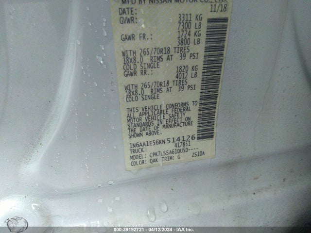 Nissan TITAN SV 2019 1N6AA1E56KN514126 Image 9