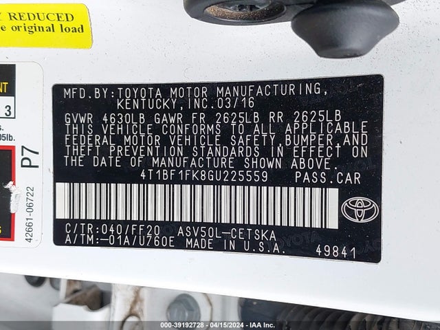 Toyota CAMRY SE 2016 4T1BF1FK8GU225559 Image 9