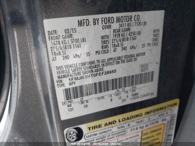 1FMJK1HT0FEF28955 Ford Expedition El Xlt