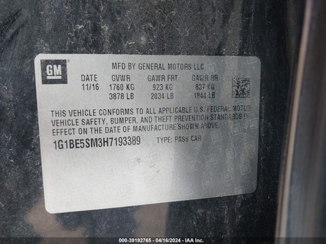 Chevrolet Cruze Lt Auto 2017 1G1BE5SM3H7193389 Image 9