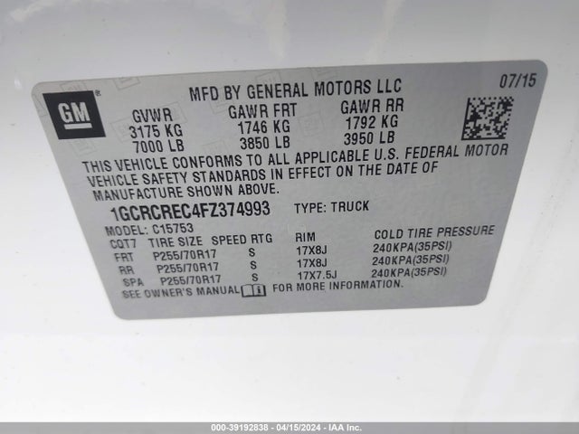 Chevrolet Silverado 1500 1lt 2015 1GCRCREC4FZ374993 Image 9