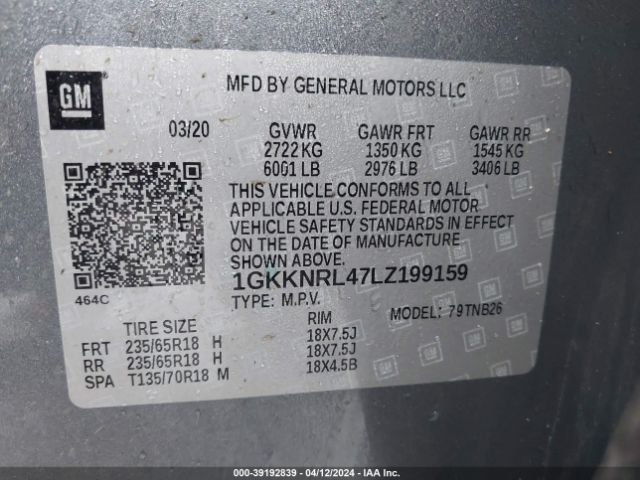 1GKKNRL47LZ199159 GMC Acadia Fwd Sle