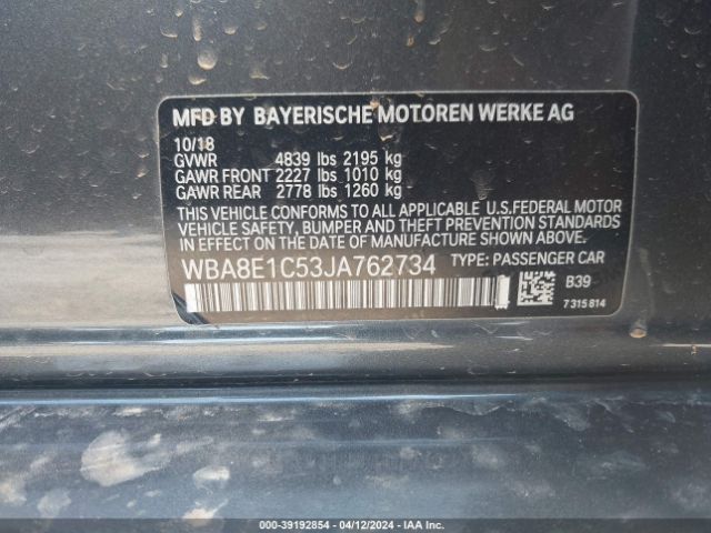 WBA8E1C53JA762734 BMW 330e Iperformance