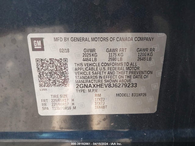 Chevrolet EQUINOX LS 2018 2GNAXHEV8J6279233 Image 9