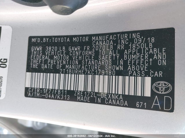 Toyota COROLLA LE 2019 2T1BURHE7KC179180 Image 9