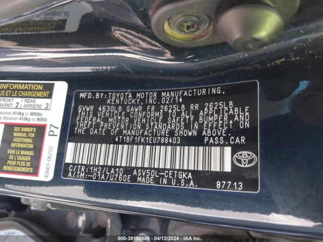 4T1BF1FK1EU788403 Toyota CAMRY XLE
