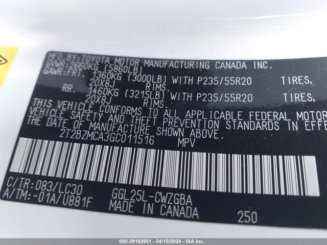 2T2BZMCA3GC011516 Lexus Rx 350 F Sport